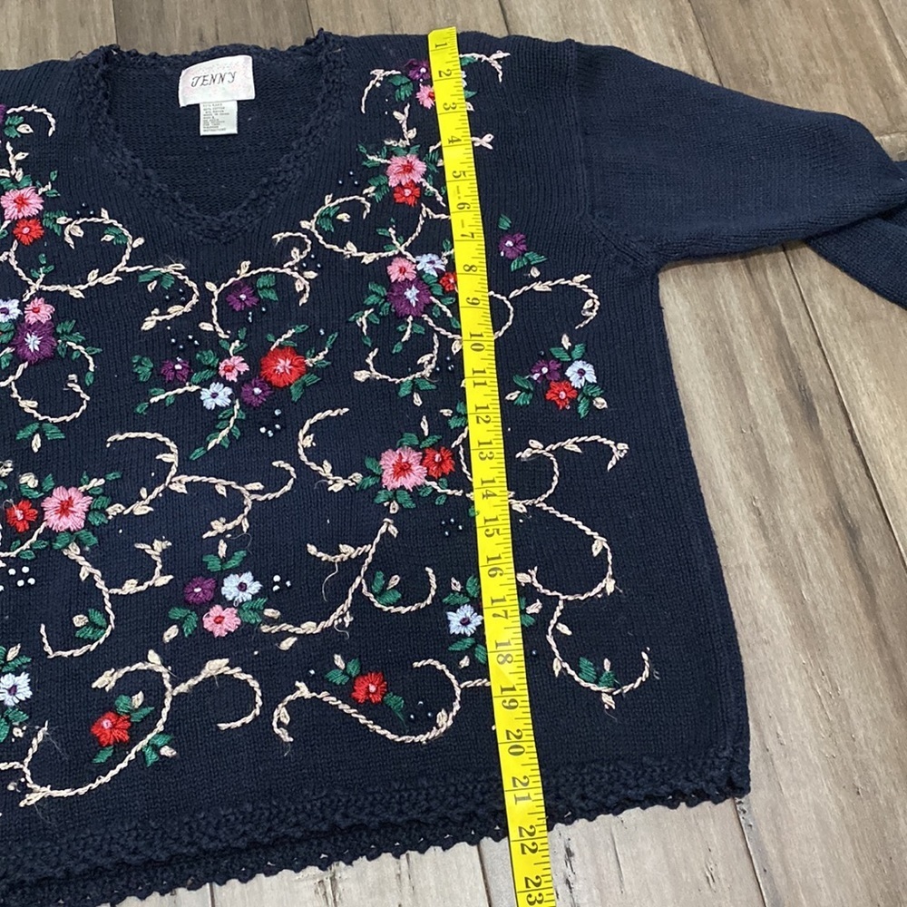 Vintage Jenny‎ embroidered sweater navy floral beaded - Picture 9 of 9